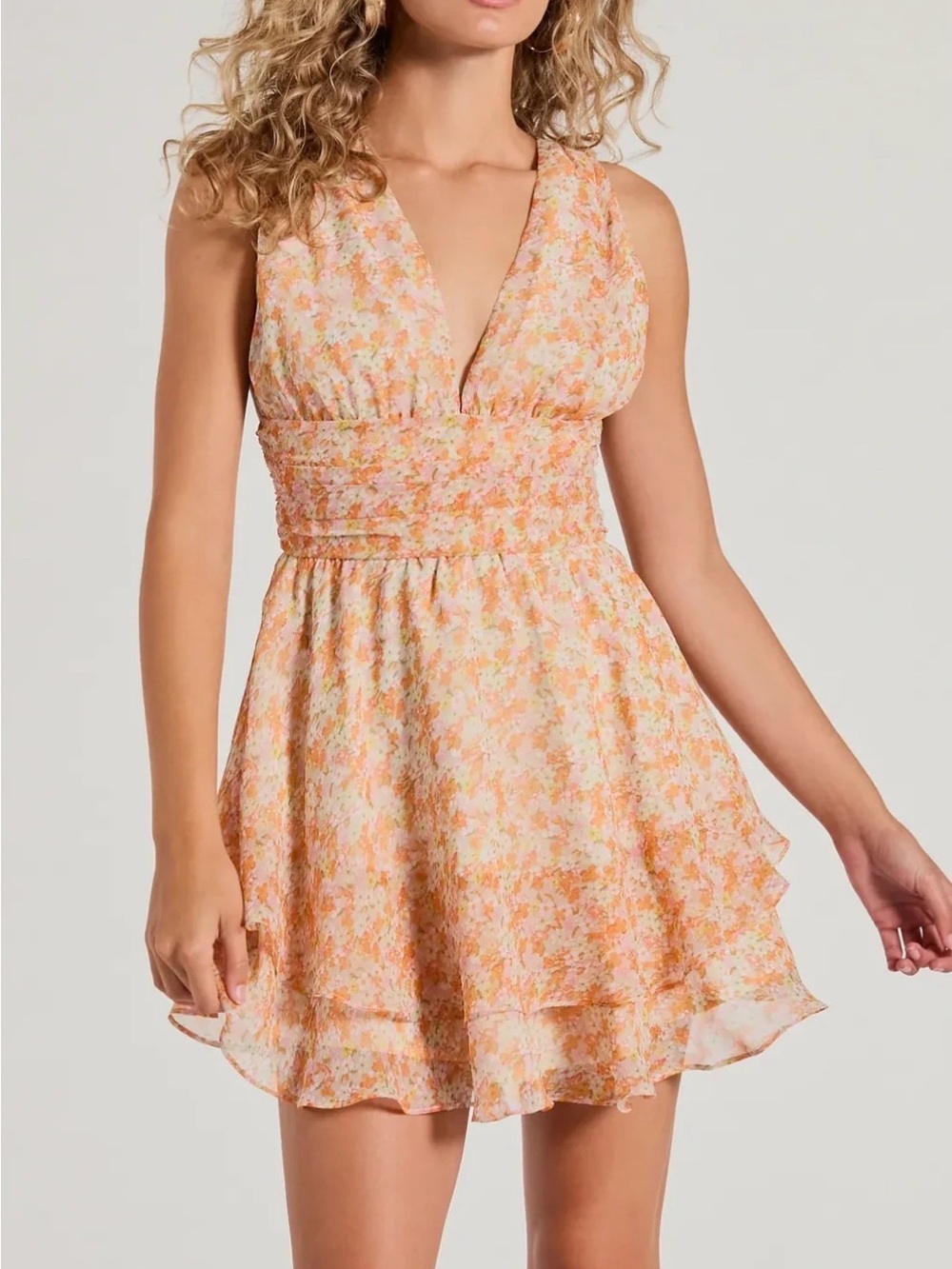 Windsor Summer Style floral tiered mini dress, no size, fits like a large